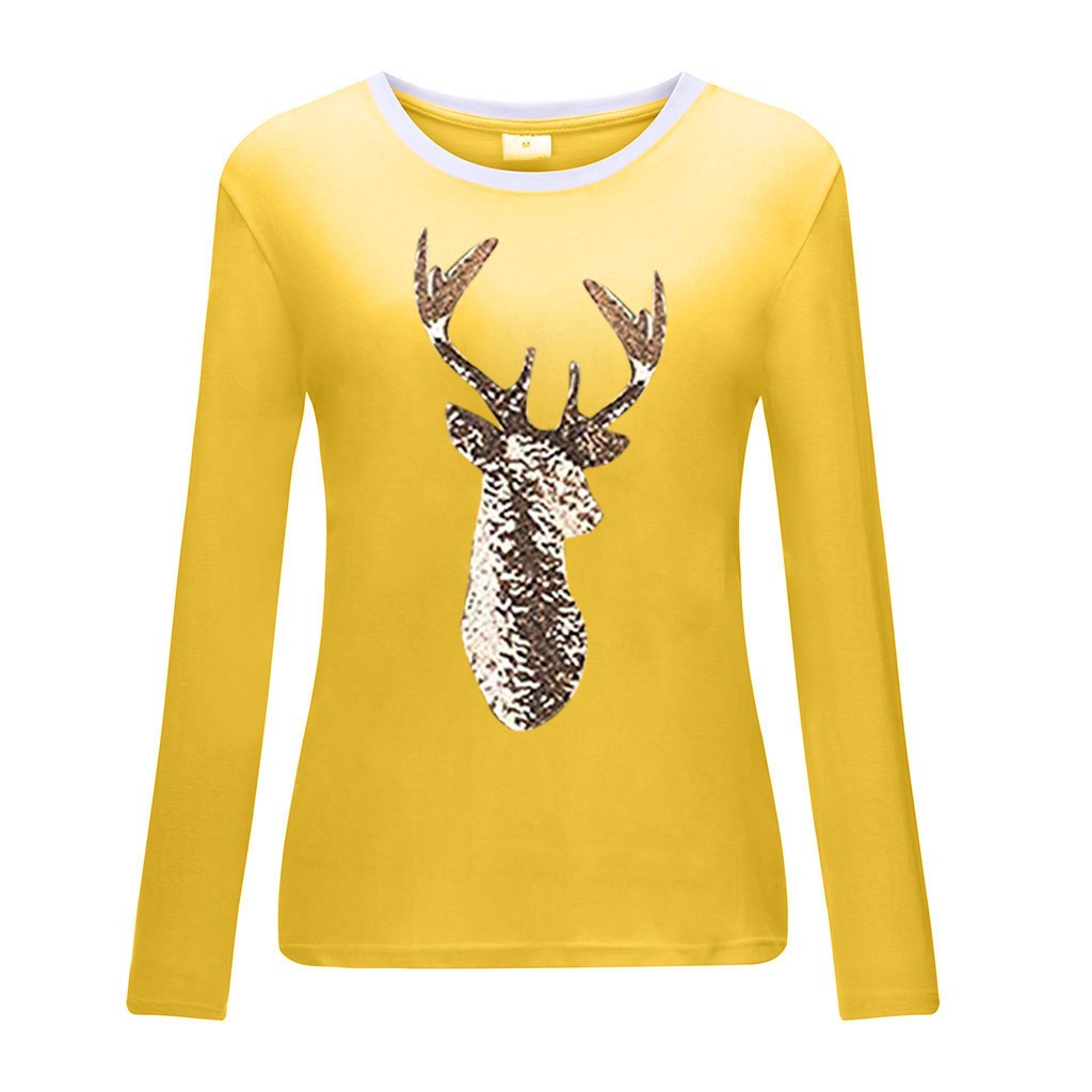 Title 7, Christmas Deer Head Print Mid-Length T-Shirt