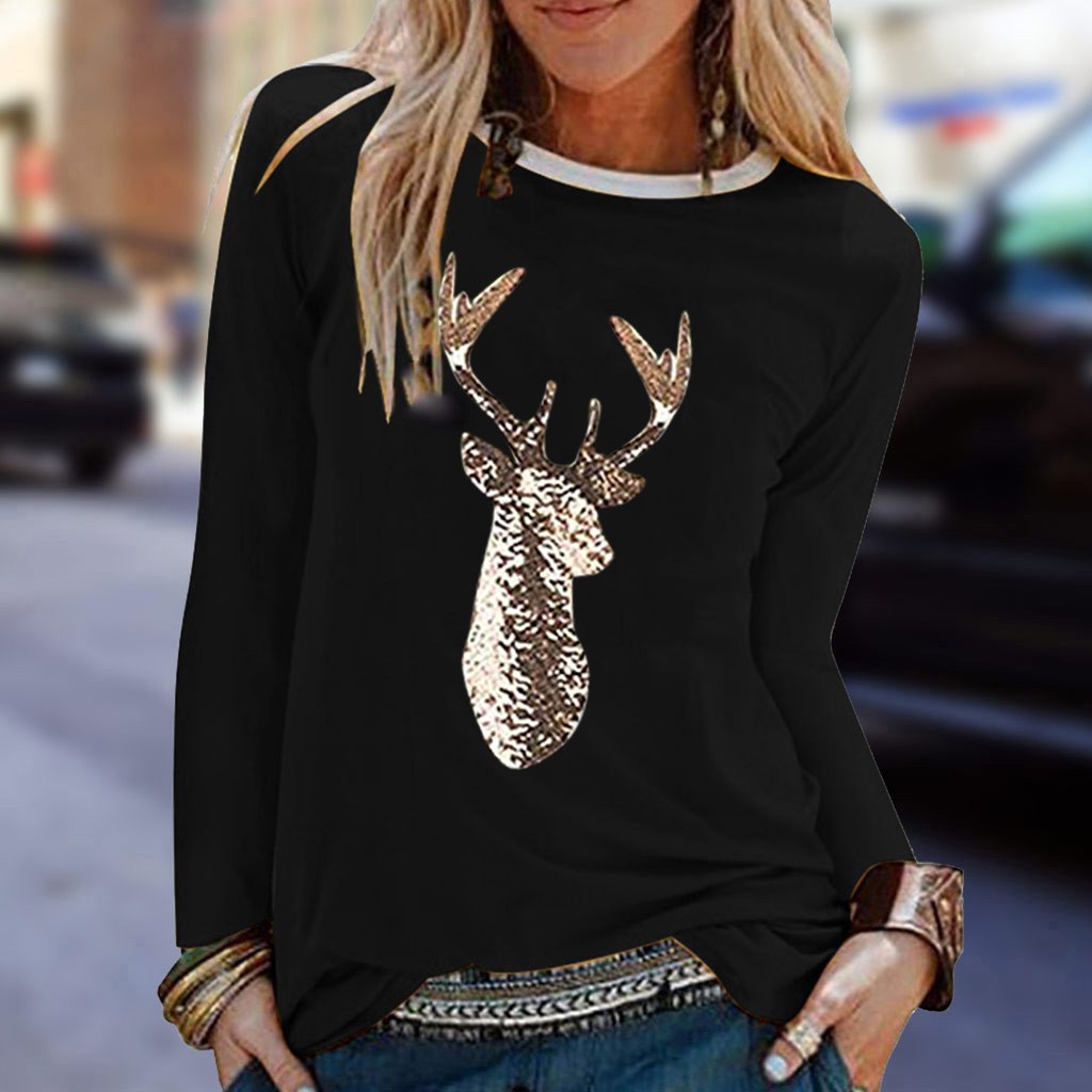 Title 6, Christmas Deer Head Print Mid-Length T-Shirt