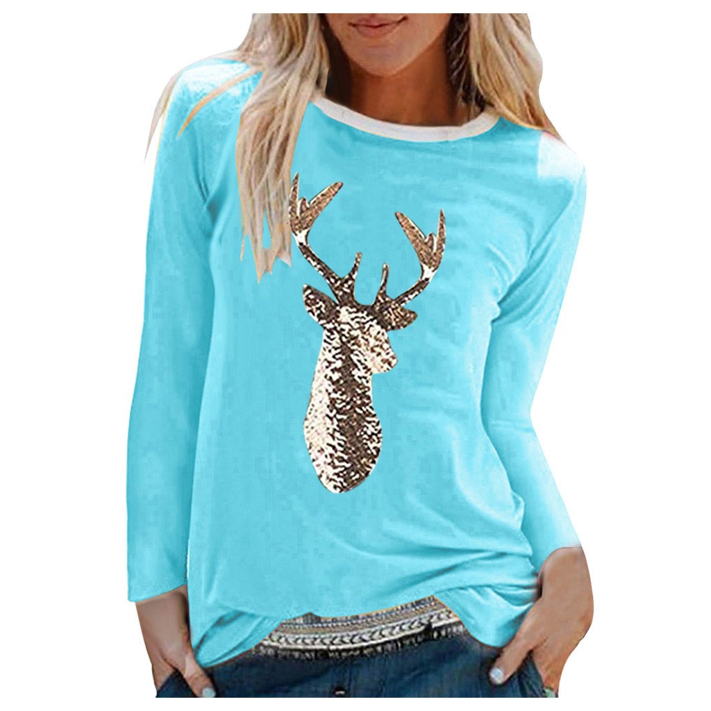 Title 8, Christmas Deer Head Print Mid-Length T-Shirt