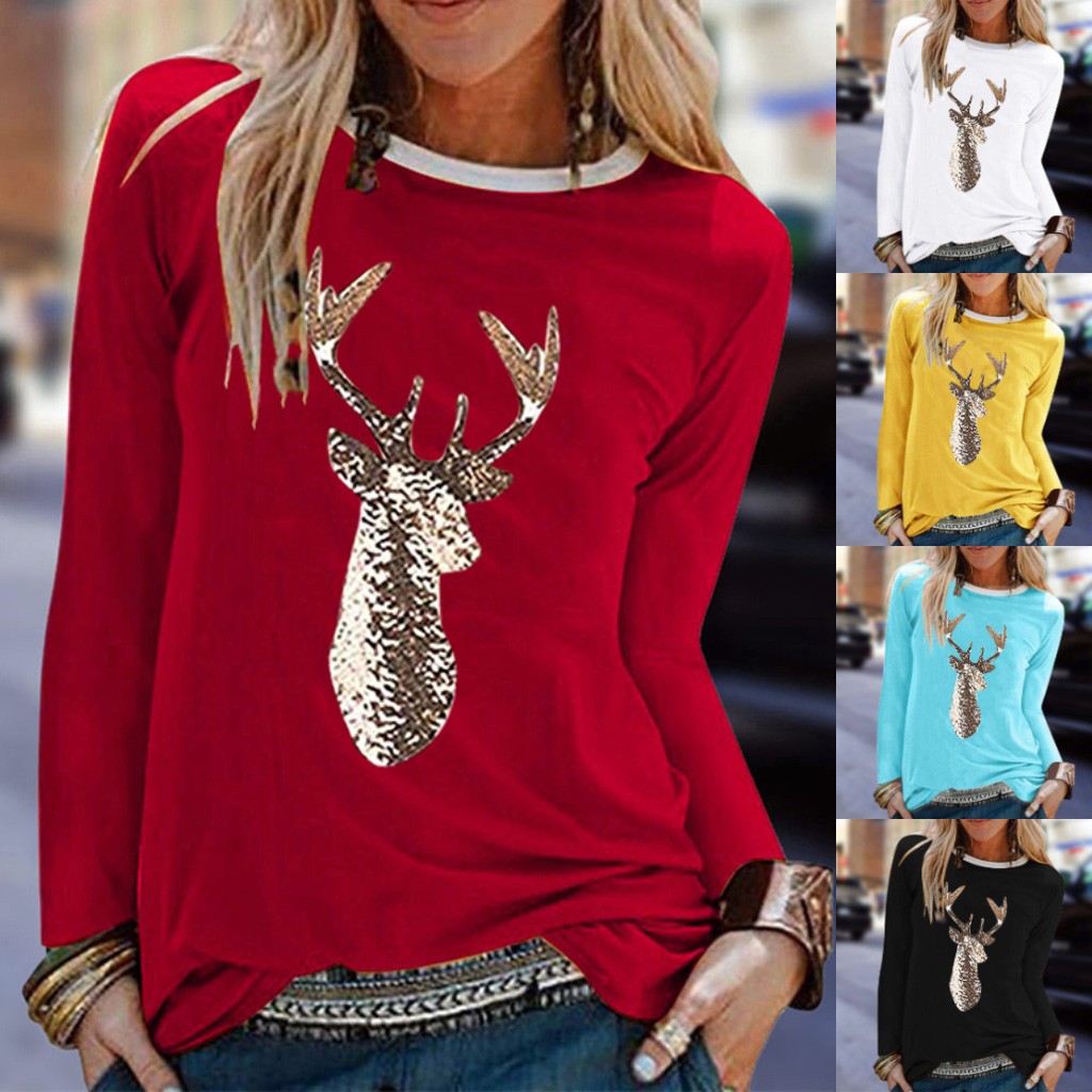 Title 5, Christmas Deer Head Print Mid-Length T-Shirt