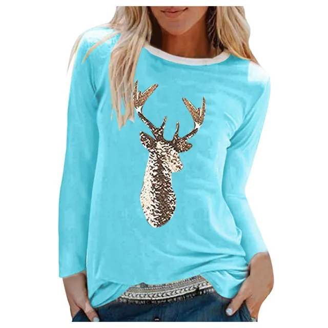 Christmas Deer Head Print Mid Length T Shirt Magnolia Xxxl - Shop at LoveMi