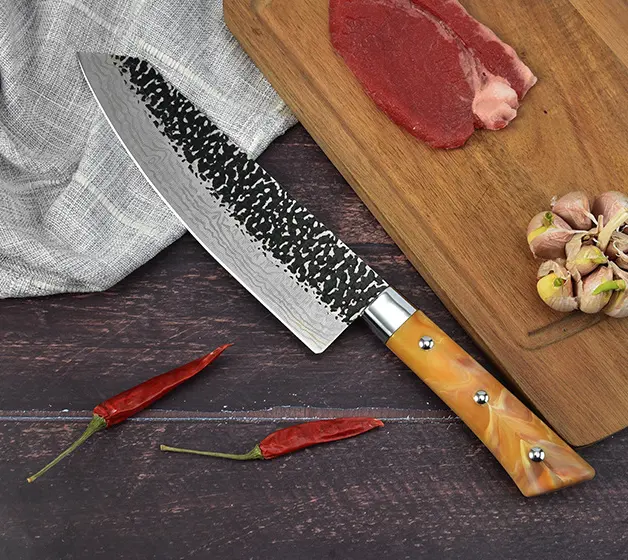 Stainless Chef's Knife Marbled Handle Diagonal Kitchen
