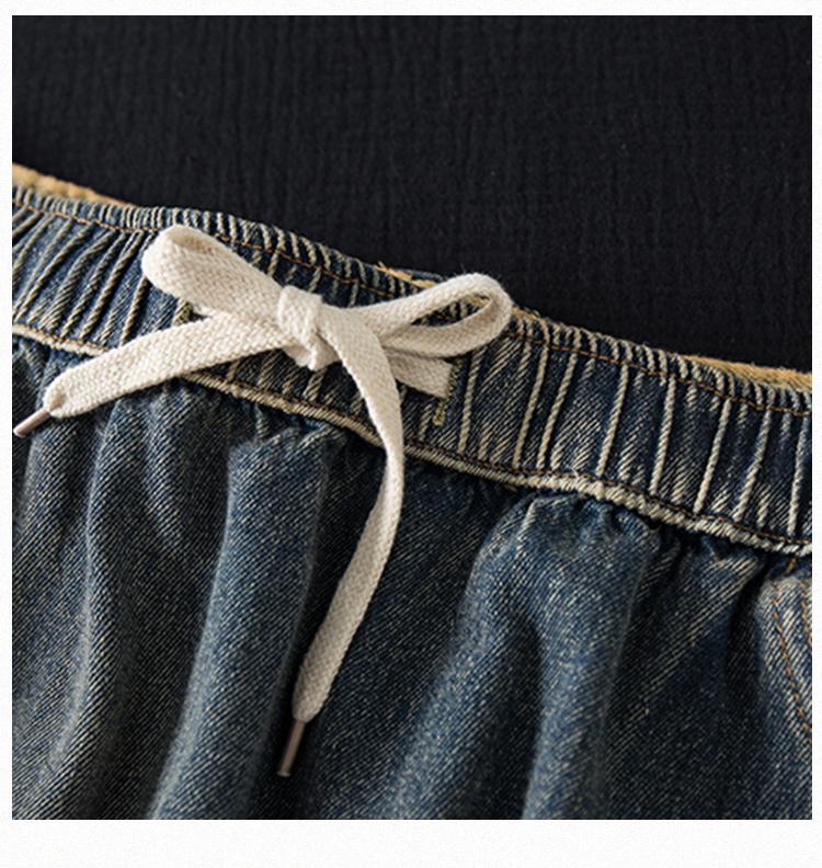 Spring And Summer New Denim A-line Skirt Literary Fan Elastic Waist Embroidery Loose