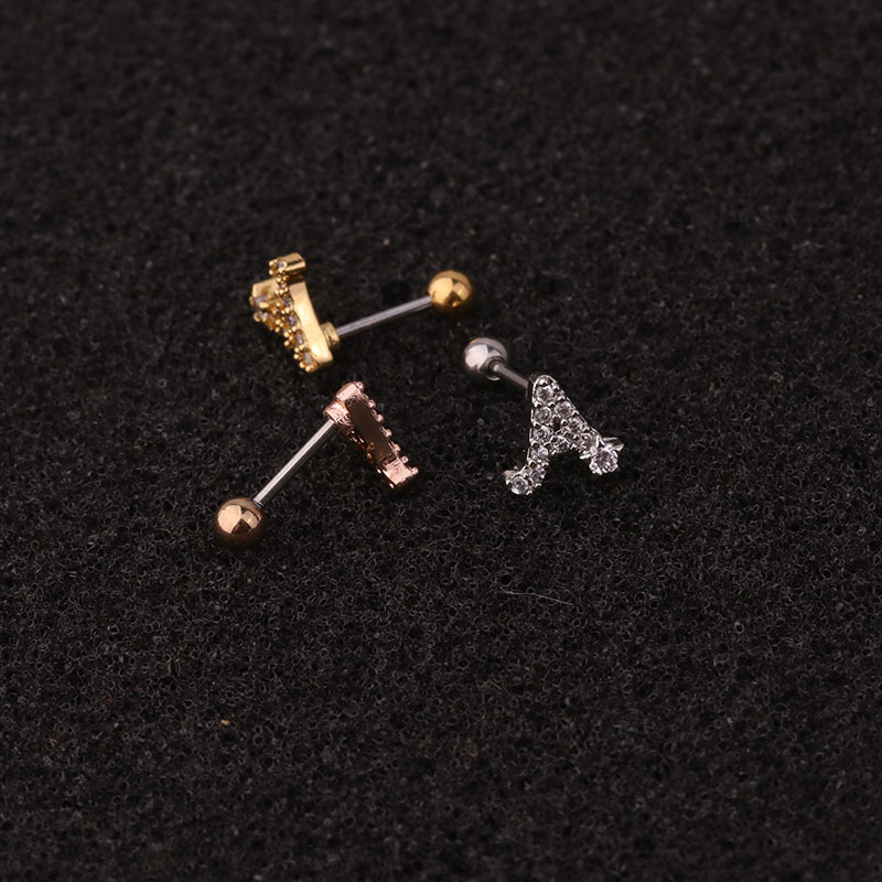 26 English Alphabet Earrings Micro-Inlaid Zircon Earrings Female Stainless Steel Ear Bone Studs