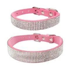 Shiny Rhinestone Hot Rhinestone Pet Collar Microfiber Durable Dog Collar - Pink - View 1