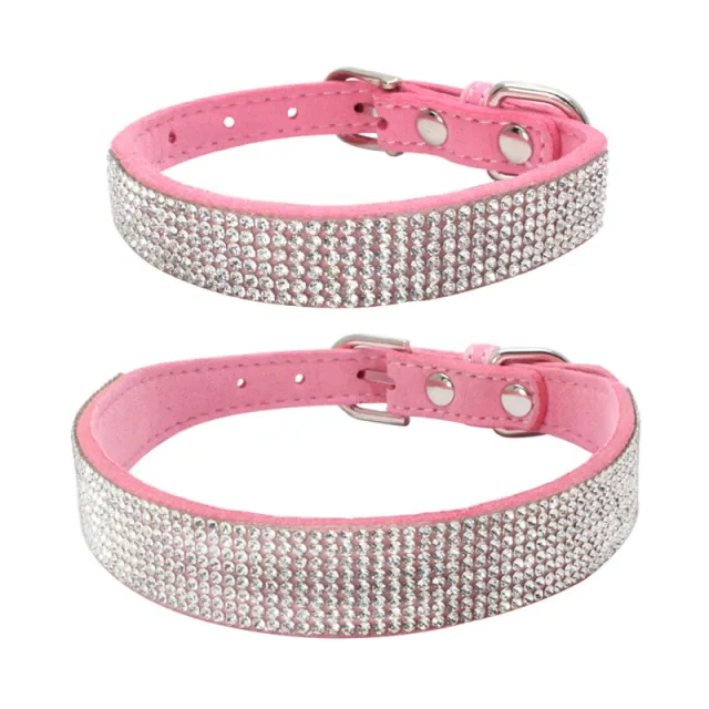 Shiny Rhinestone Hot Rhinestone Pet Collar Microfiber Durable Dog Collar Pink - Shop at LoveMi