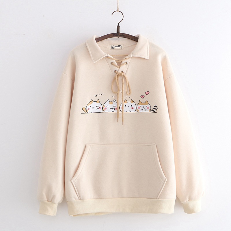 Plush Student Loose Hooded Sweater Women