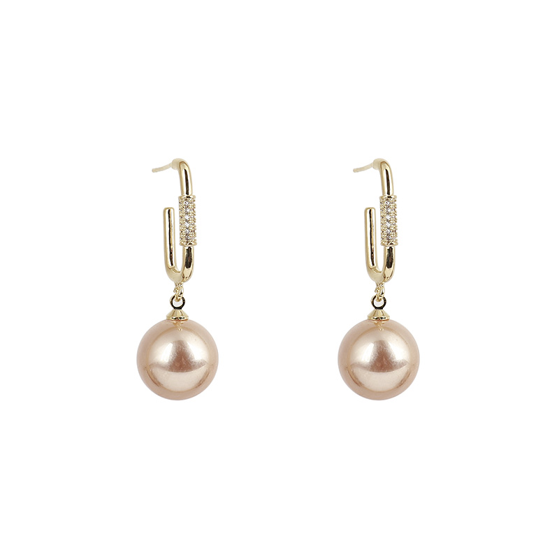 Champagne Pearl Earrings, High-end Silver Needle Temperament, Hong Kong style