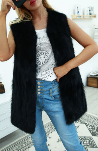 Spot Fashion Long Haired Waistcoat Imitation Fur Women'S Blouse All Match European And American Fashion Black - Shop at LoveMi