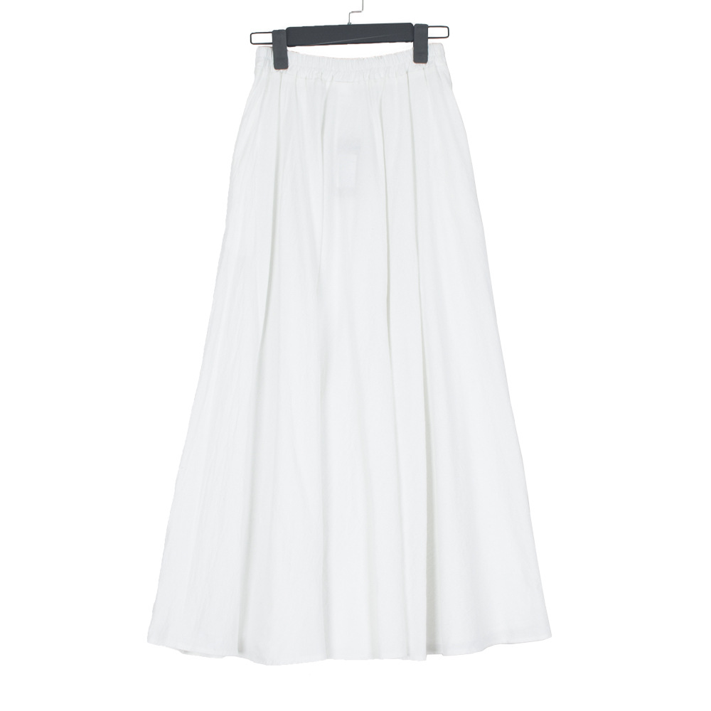 Title 8, Washed Cotton and Linen Skirt Solid Color Elast...