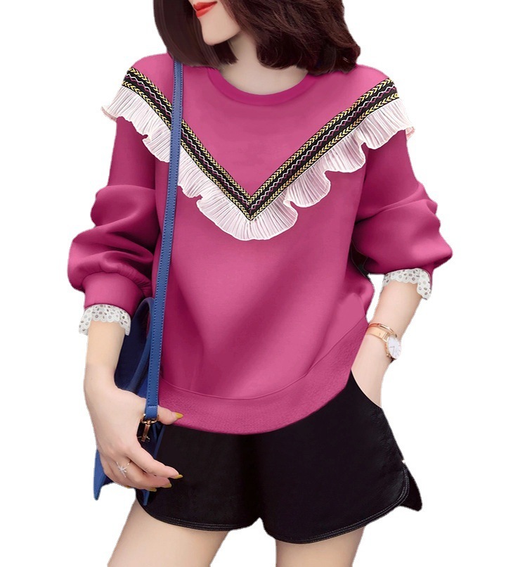 Title 3, Two-piece Round Neck Pink Thick Sweater With Fr...