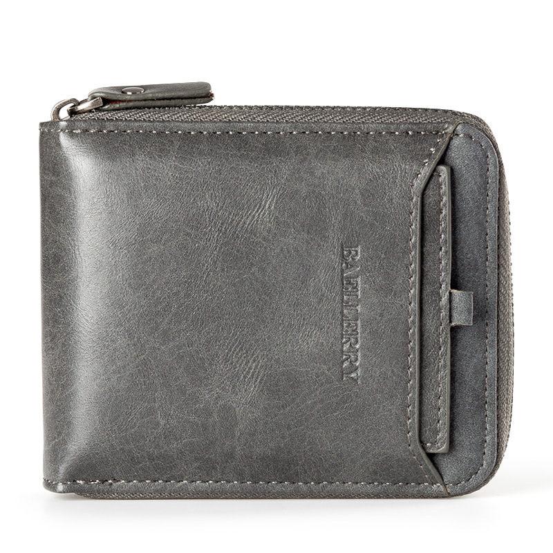 Baellerry Wallet Men'S Short Pu Leather Wallet Men'S Wallet Vertical Zipper Retro Youth Small Wallet Gray - Shop at LoveMi