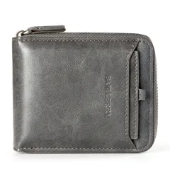 Baellerry Wallet Men'S Short Pu Leather Wallet Men'S Wallet Vertical Zipper Retro Youth Small Wallet - Gray - View 1