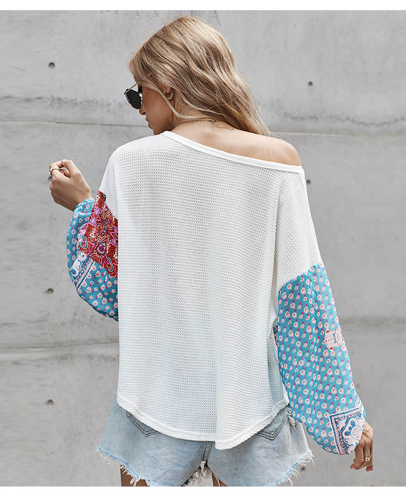 Floral Round Neck Long Sleeve Fashion Casual All-match Blouse