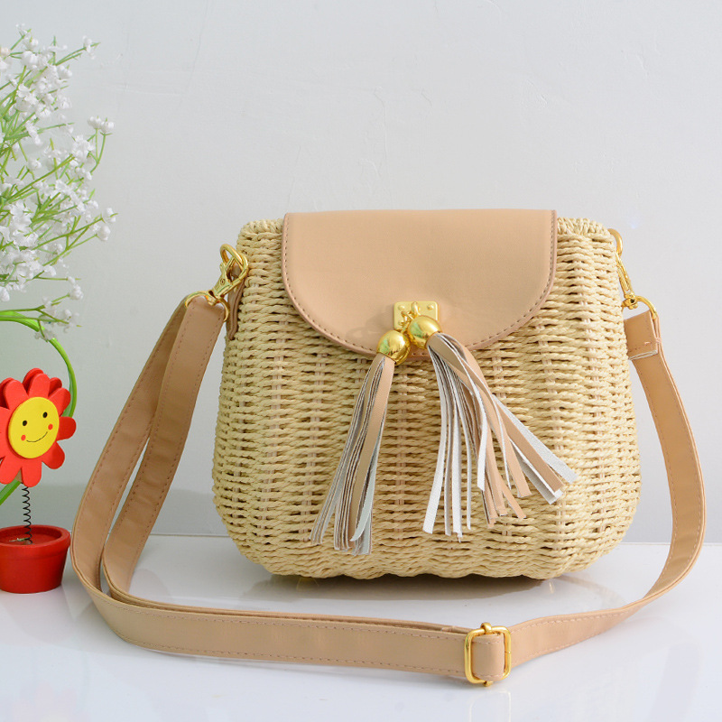 Rattan Bag Retro Bag Japanese Casual Fashion Female Bag Beige - Shop at LoveMi