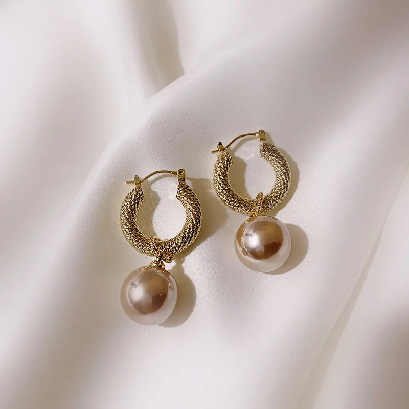 Metal Earrings Pearl Hong Kong Style Female