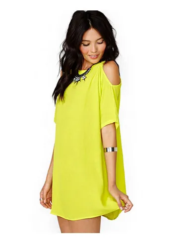 Off the shoulder Short sleeved Chiffon Dress Yellow - Shop at LoveMi