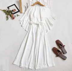 Fashion Temperament Irregular Waistband Ruffled Tube Top Wide-leg Pants Jumpsuit - White - View 1
