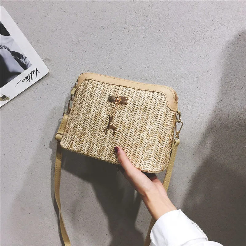 Flax Straw Woven Fashion Shell Fawn One-shoulder Diagonal Handbag - Yellow