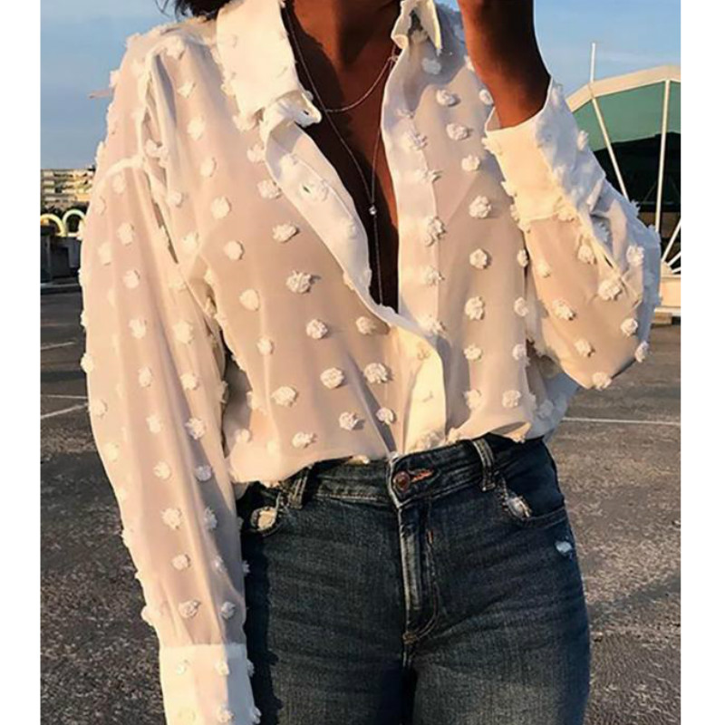 Polka Dot Long Sleeve Lapel Button Button Shirt Top