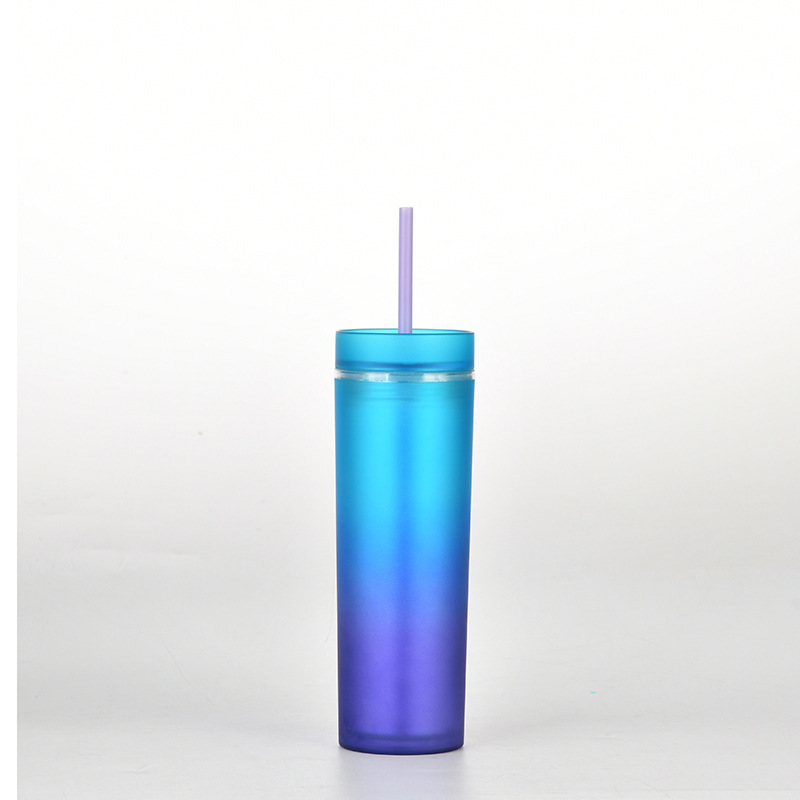 Gradient Color Double-Layer Plastic Straw Cup