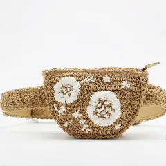 Flower Waist Bag Straw Woven Bag Catwalk New Style - Camel - View 1