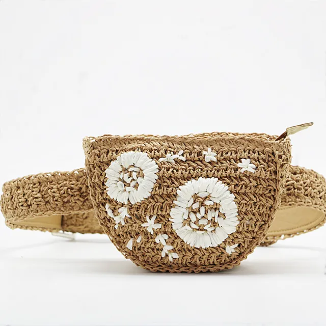 Flower Waist Bag Straw Woven Bag Catwalk New Style Camel - Shop at LoveMi