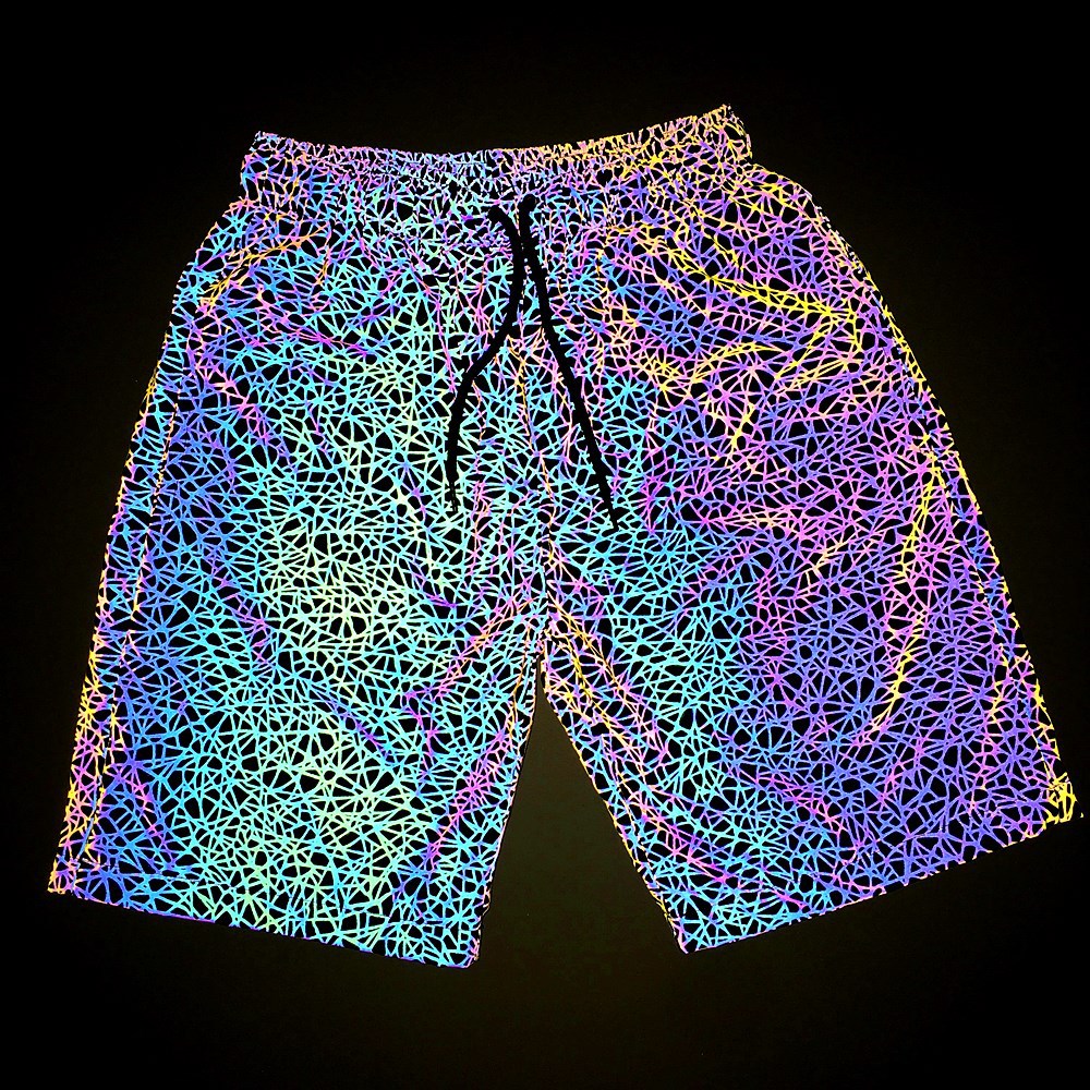 New Men'S And Women'S Random Pattern Printing Reflective Color Five-Point Pants European And American Large Size Casual Trendy Full-Reflective Shorts