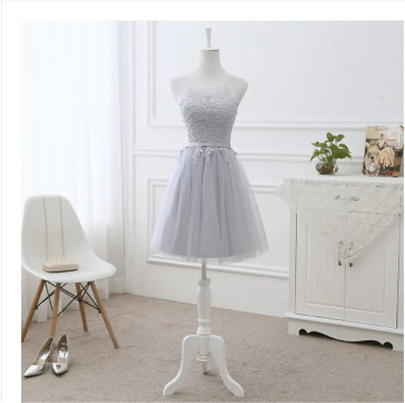 Short Sisters Group Bridesmaid Dress Long Evening Dress - Grey