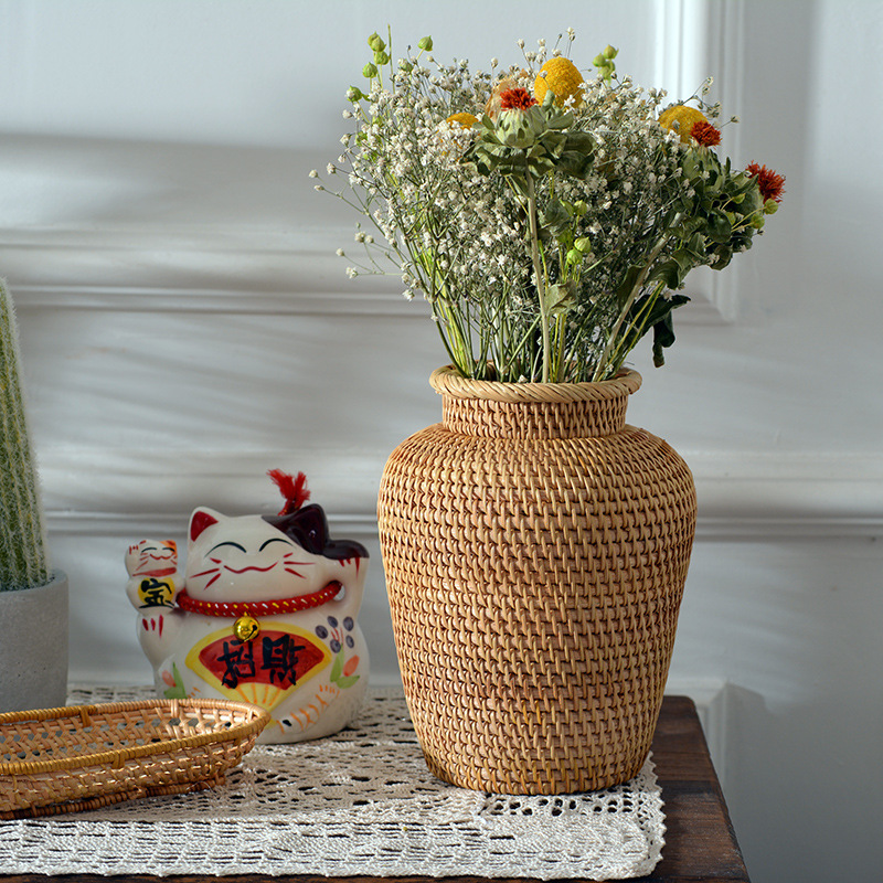 Title 3, Herbst Rattan Desktop Aufbewahrung Vase, Blumen...