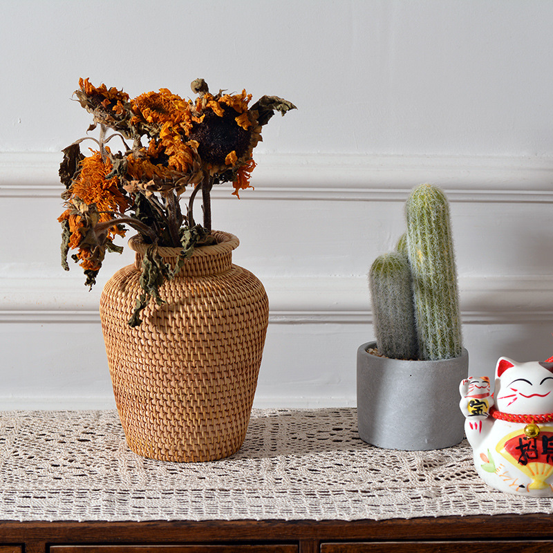 Title 4, Herbst Rattan Desktop Aufbewahrung Vase, Blumen...