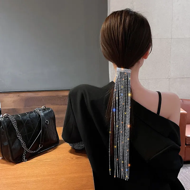 Shine Full Rhinestone Hairpins for Women Bijoux Long Tassel