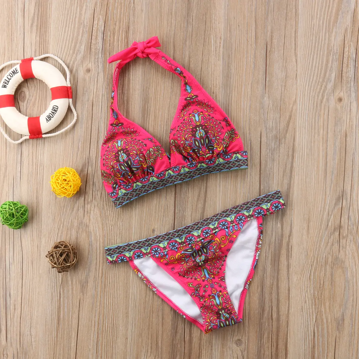 Ethnic Print Halter Bikini Set with Chest Pads