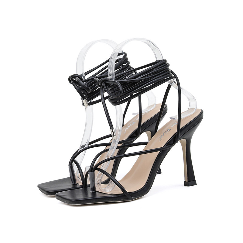 Simple Strap Roman High Heel Sandals Black - Shop at LoveMi