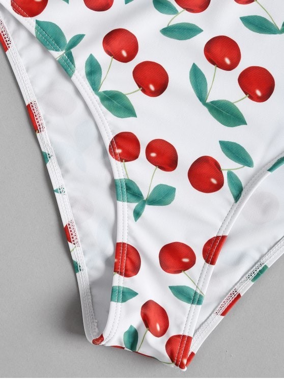 Bikini Split Swimsuit Cherry Print Swimsuit Lace - Image 2