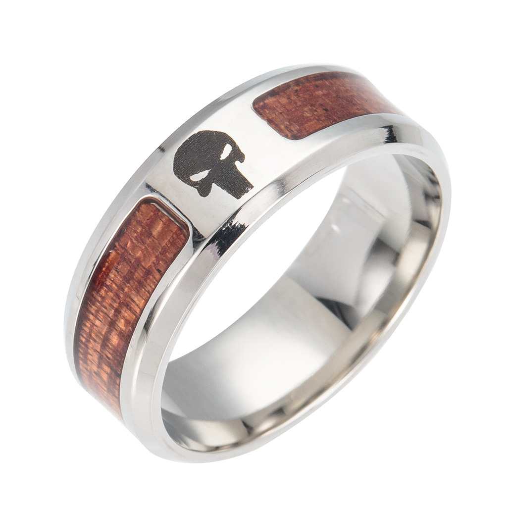 Cross-Border Exclusively For Stainless Steel Jewelry Factory Production, Inlaid Acacia Wood Half Circle Ring, Personalized Ring Wholesale