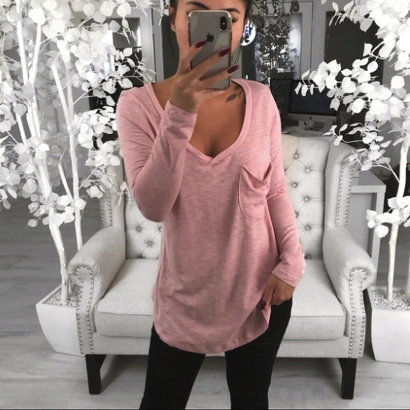 Women's Loose Casual Cross border Long sleeved T shirt Pink - Shop at LoveMi