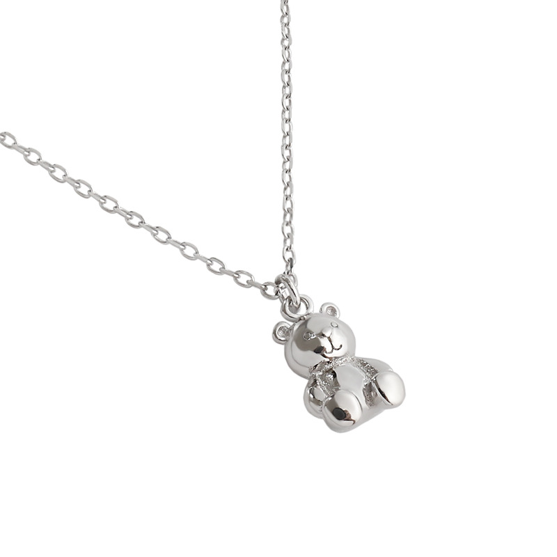 Korean Style Sterling Silver Cute Cartoon Mini Bear Doll Necklace