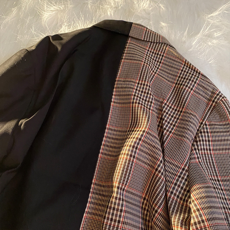 Retro Plaid Stitching Suit Jacket Niche Couple Suits