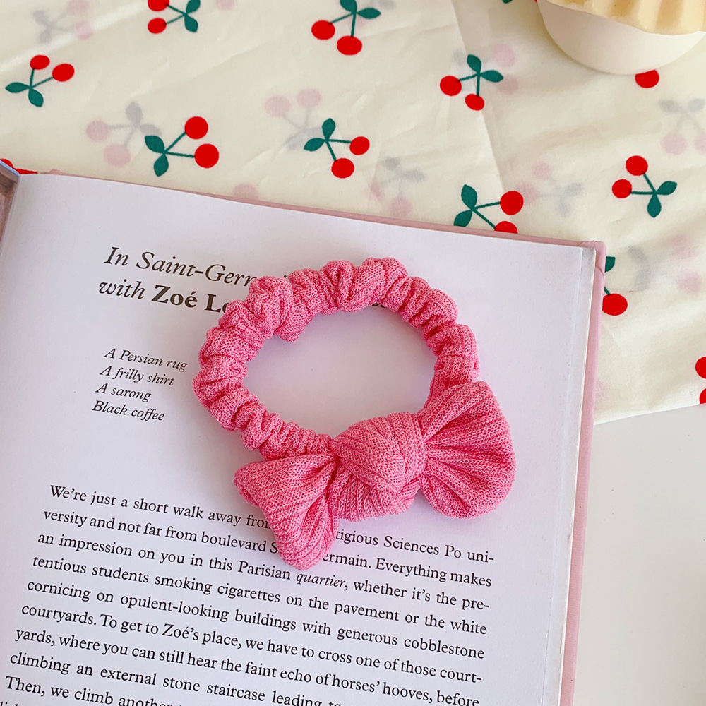 Candy Colored Bow Hair Ring Girl Heart Hair Rope Sweet New Large Intestine Ring Head Rope Simple Forest Hair Accessories Pink - Shop at LoveMi
