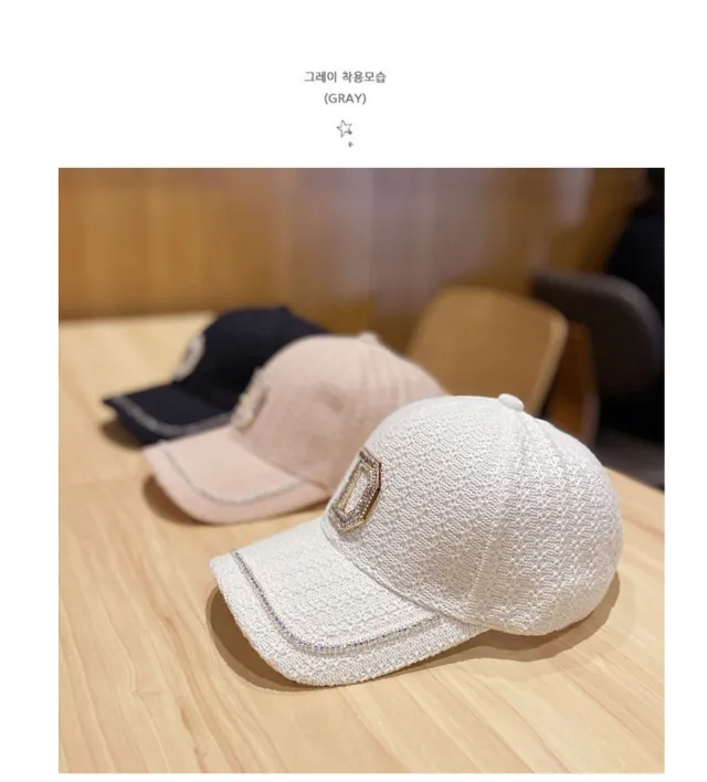 Hat Female Korean Casual All Match D Letter Diamond Baseball Cap Autumn And Winter Fashion Outdoor Rhinestone Cap Winter Pink - Shop at LoveMi