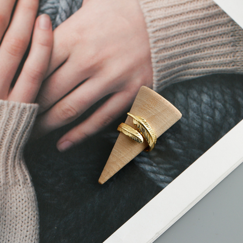 Feather-Shaped Cold Wind Golden S925 Silver Ring Men And Women Ring Bracelet