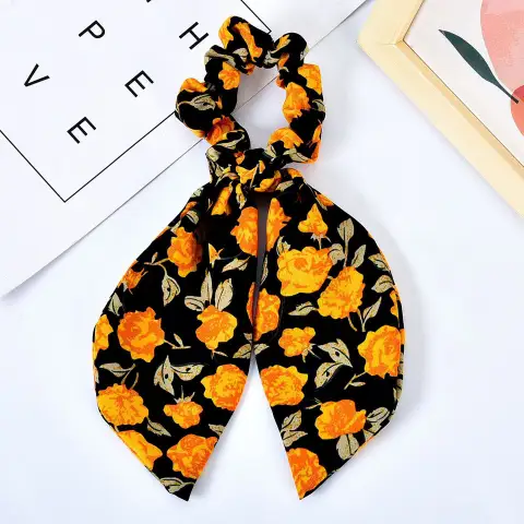 Pearl Hair Tie Broken Flower Bow Ribbon Rubber Band