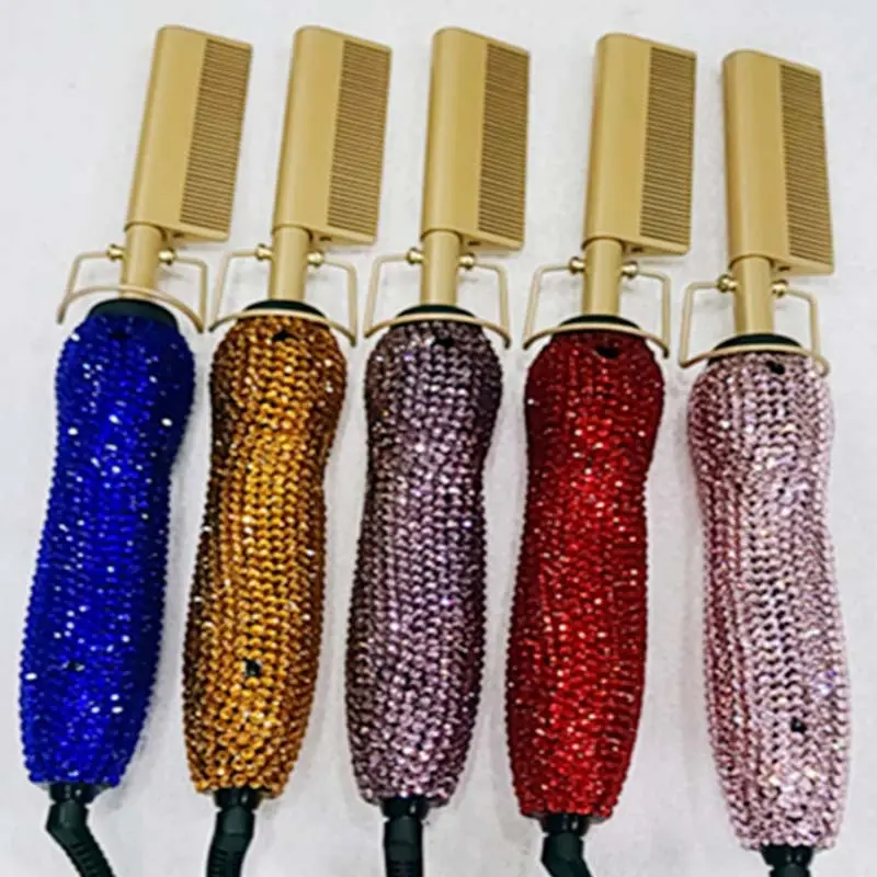 Hairdressing Comb Straight Curl Set with Glass Rhinestone Dual-Purpose