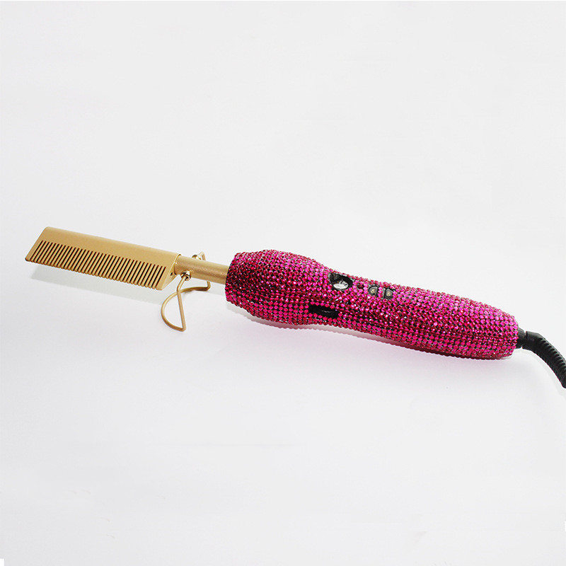 Hairdressing Comb Straight Curl Set With Glass Rhinestone Dual Purpose Gold Diamond Set Straight Hair Comb Hair Straightener - Shop at LoveMi