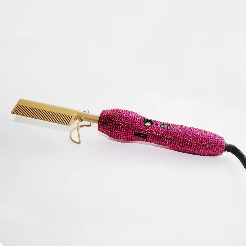 Hairdressing Comb Straight Curl Set With Glass Rhinestone Dual-Purpose Gold Diamond-Set Straight Hair Comb Hair Straightener