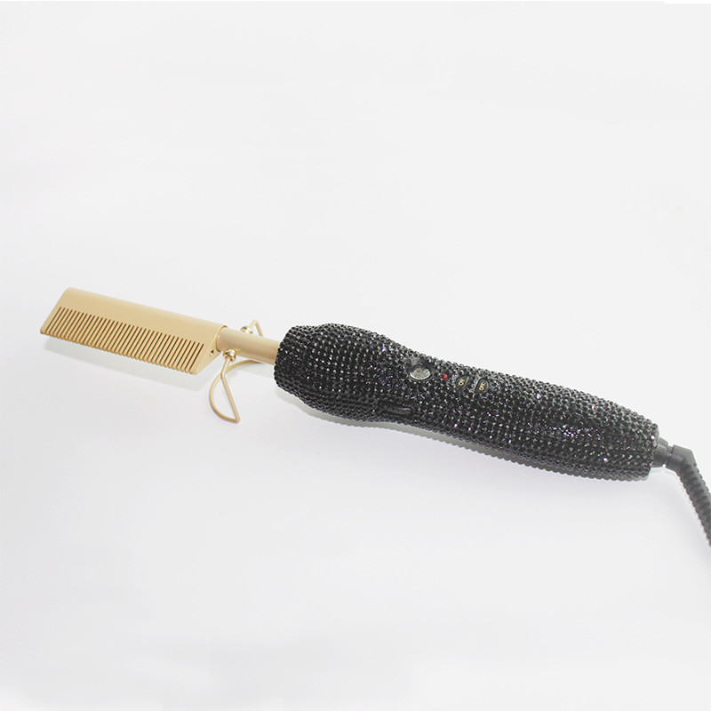 Hairdressing Comb Straight Curl Set With Glass Rhinestone Dual Purpose Gold Diamond Set Straight Hair Comb Hair Straightener Uk - Shop at LoveMi