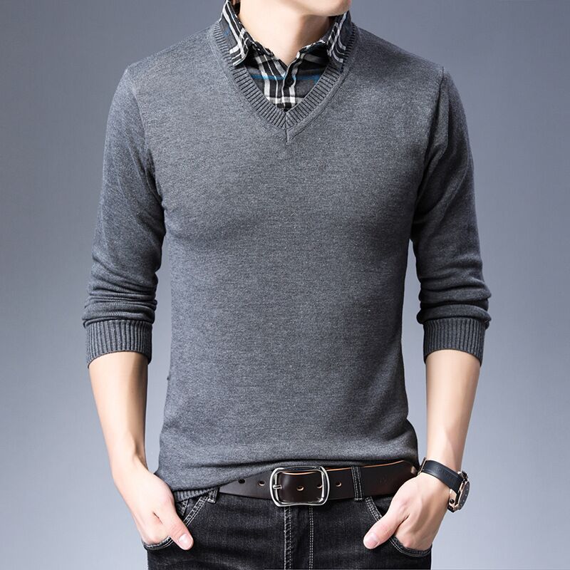 Pullover Fake Two-piece Casual Long-sleeved Sweater