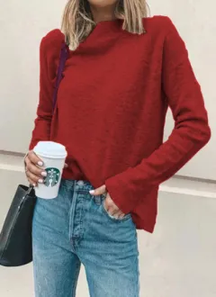 Turtleneck Solid Color Cashmere Long-sleeved Pullover - Red - View 1