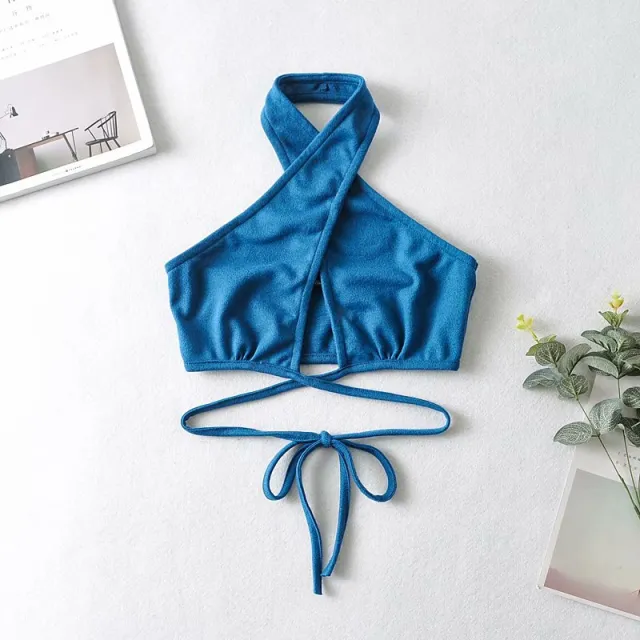 A Variety Of Ways To Wear Halterneck Sling Tops, Women's Sense Of Navel Strap Vest Trend Blue - Shop at LoveMi